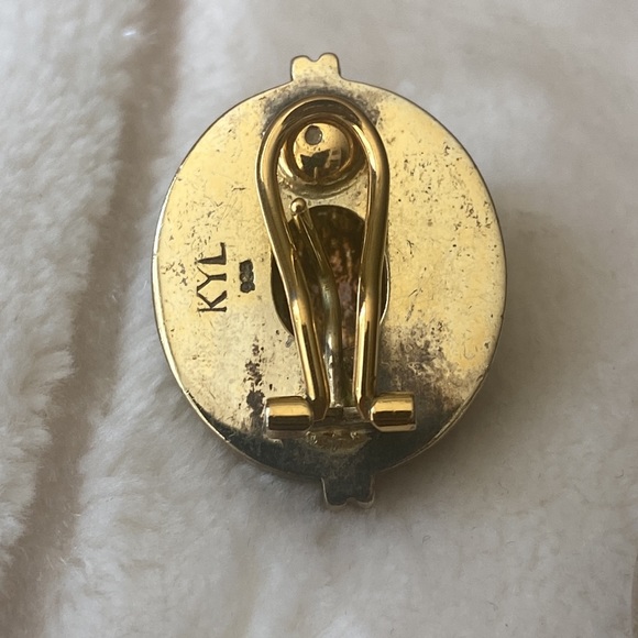 Designer KYL 925 sterling onyx mother of pearl earrings - Picture 4 of 5